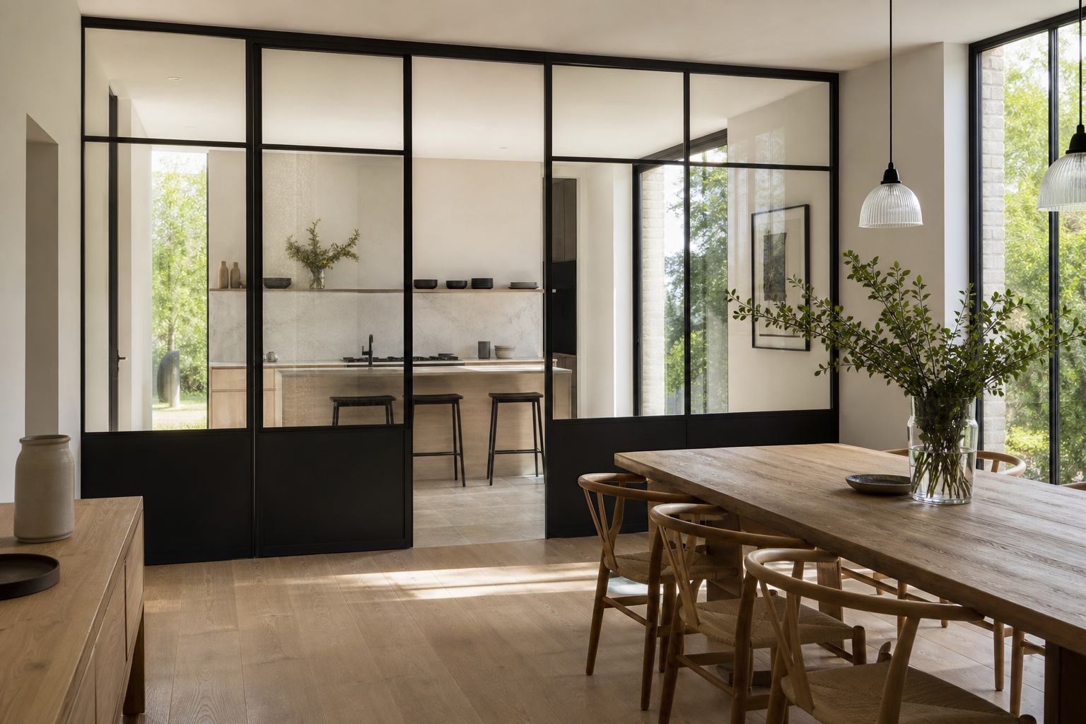 Salle à manger dans une extension vitrée